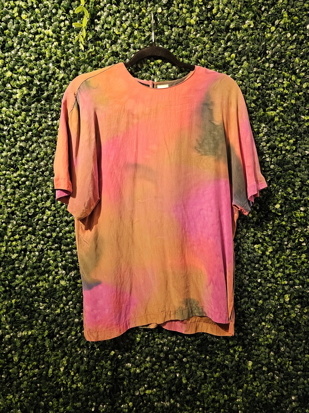 Diane Gilman Multicolor Tie-Dye Short Sleeve Blouse - Pink & Orange